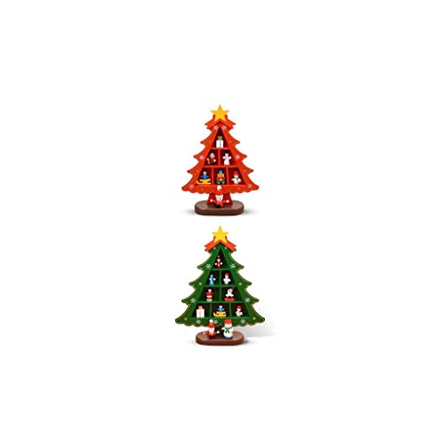 QOOEEDDS 2 X (Multi) Albero di Natale in legno Ornamento Desktop Decor Craft Decorativo Verde M