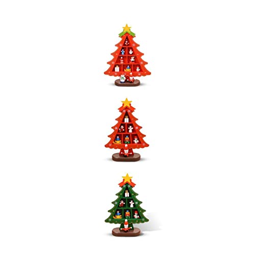 QOOEEDDS 3 X (Multi) Albero di Natale in legno Ornamento Desktop Decor Craft Decorativo Verde M