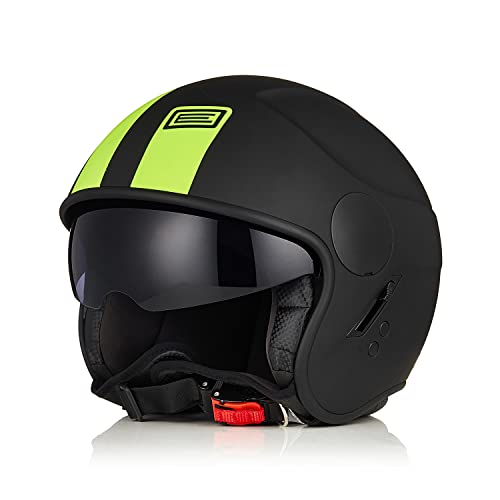 ORIGINE Casco Jet Moto Casco Aperto Scooter Omologato ECE con Visiera (BASIC FLUO YELLOW BLACK,XL)