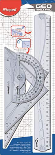 Maped 242767 Kit Righello con Squadre e Goniometro, 4 Pezzi, Multicolore