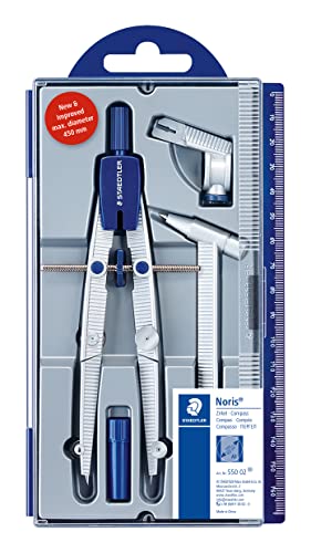 STAEDTLER set compasso Noris con prolunga, adattatore universale e mine di ricambio, per la scuola, 550 02