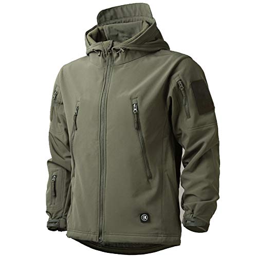 MakingDa - Giacca invernale impermeabile da uomo, con cappuccio, in stile casual, cappotto foderato in pile, giacca tattica militare, per lavoro, corsa, pesca, caccia, arrampicata, Verde, L