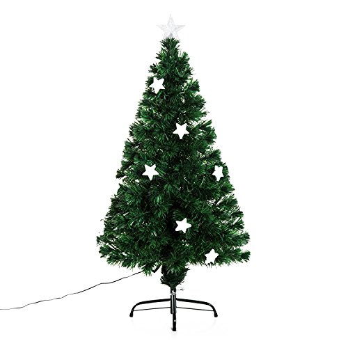 homcom Albero di Natale Artificiale in Fibra Ottica con 16 luci LED a Forma di Stella Altezza 120 cm foltissimo