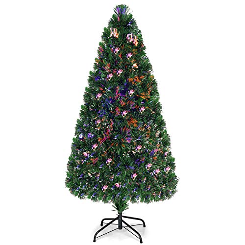 COSTWAY Albero di Natale Illuminato Abete Artificiale, con Fibra Ottica, Cambia Colore, Verde, 90-180cm (150cm)