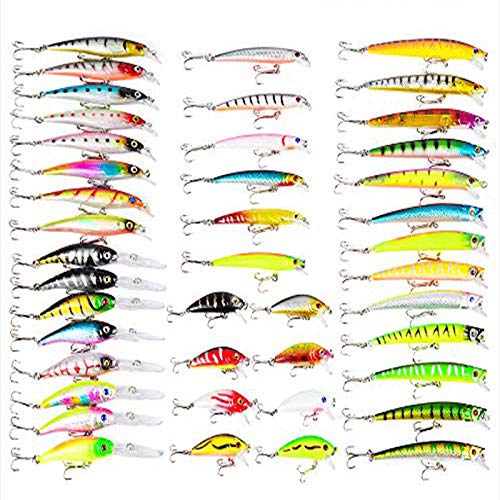 Kit di Esche da Pesca 43 Pezzi Esche Artificiali Spinning Accessori da Pesca Set - Esca Pesca in Mare, Esca Rigida bionica Artificiale per Esche Contiene Crankbaits, Stickbait, Esche Dure, Ganci