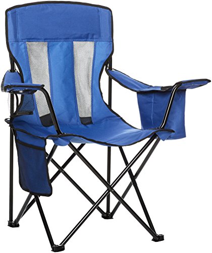 Amazon Basics - Sedia da campeggio con tasca termica, Blu (Rete)