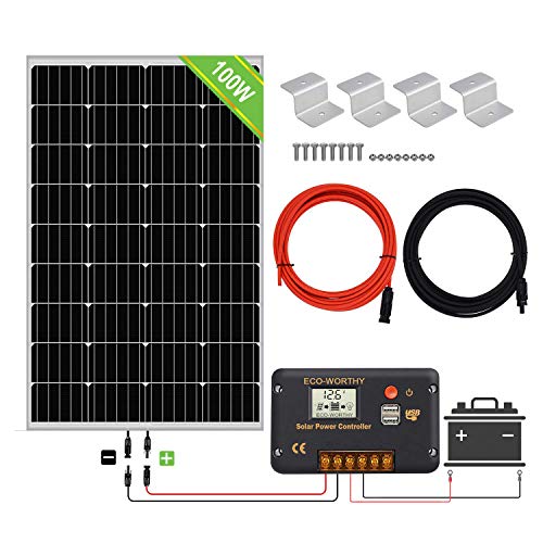 ECO-WORTHY Kit pannelli solari 100 Watt 12V + regolatore di carica 20A per sistema di batterie off-grid 12 volt