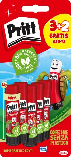 Pritt Colla Stick 5 x 11g, colla per bambini sicura e affidabile, colla Pritt per lavoretti e fai da te, con una tenuta forte per uso scuola e ufficio, 5 stick x 11g