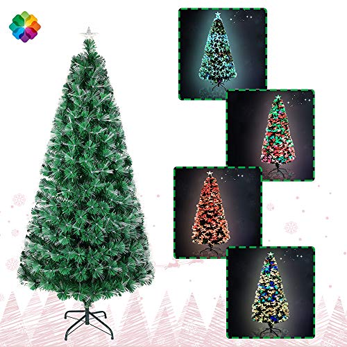 UISEBRT Albero di Natale Artificiale Illuminato 210cm - Albero di Natale con Fibra Ottica a LED Che Cambia Colore (210cm, Fibra Ottica Colorata)