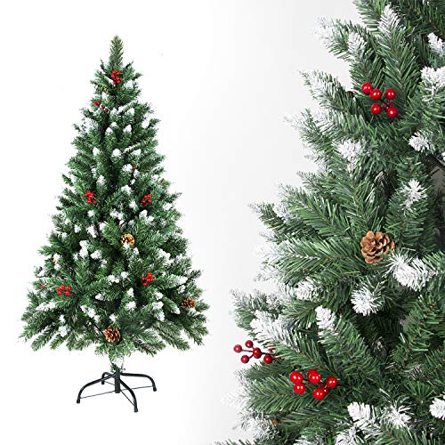 SunJas - Albero di Natale Artificiale con pigne, 120/150/180/210 cm, Punte Appuntite e Abete Artificiale con Supporto in Metallo, Albero di Natale di Alta qualità, pigne (150CM)