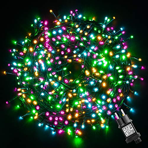 Catena Luminosa Esterno,GlobaLink Luci Natale Esterno 50M 500LEDs,Stringa Luci Led Impermeabili,8 Modalità Luce,Funzione Memoria per Uso Interno Esterno Natale Matrimonio Casa Giardino Feste-4 Colori